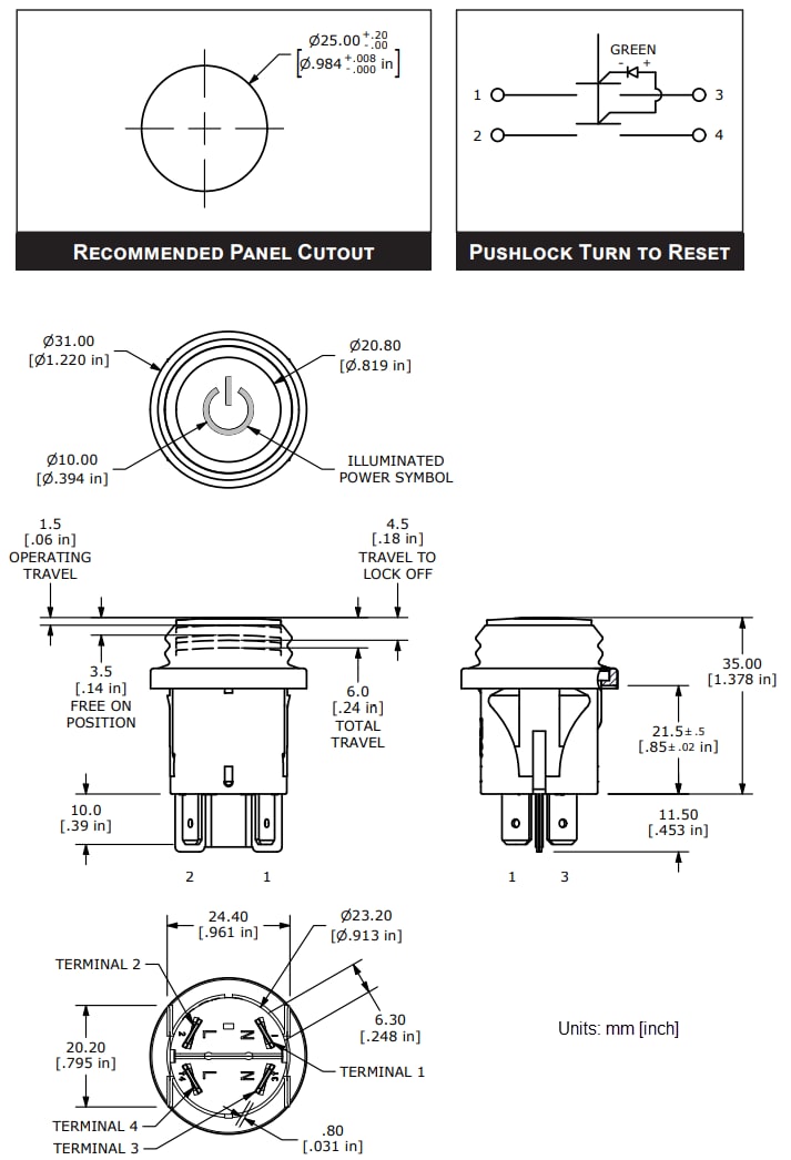 Mechanical Drawing - E-Switch PB66 Pushbutton Switches
